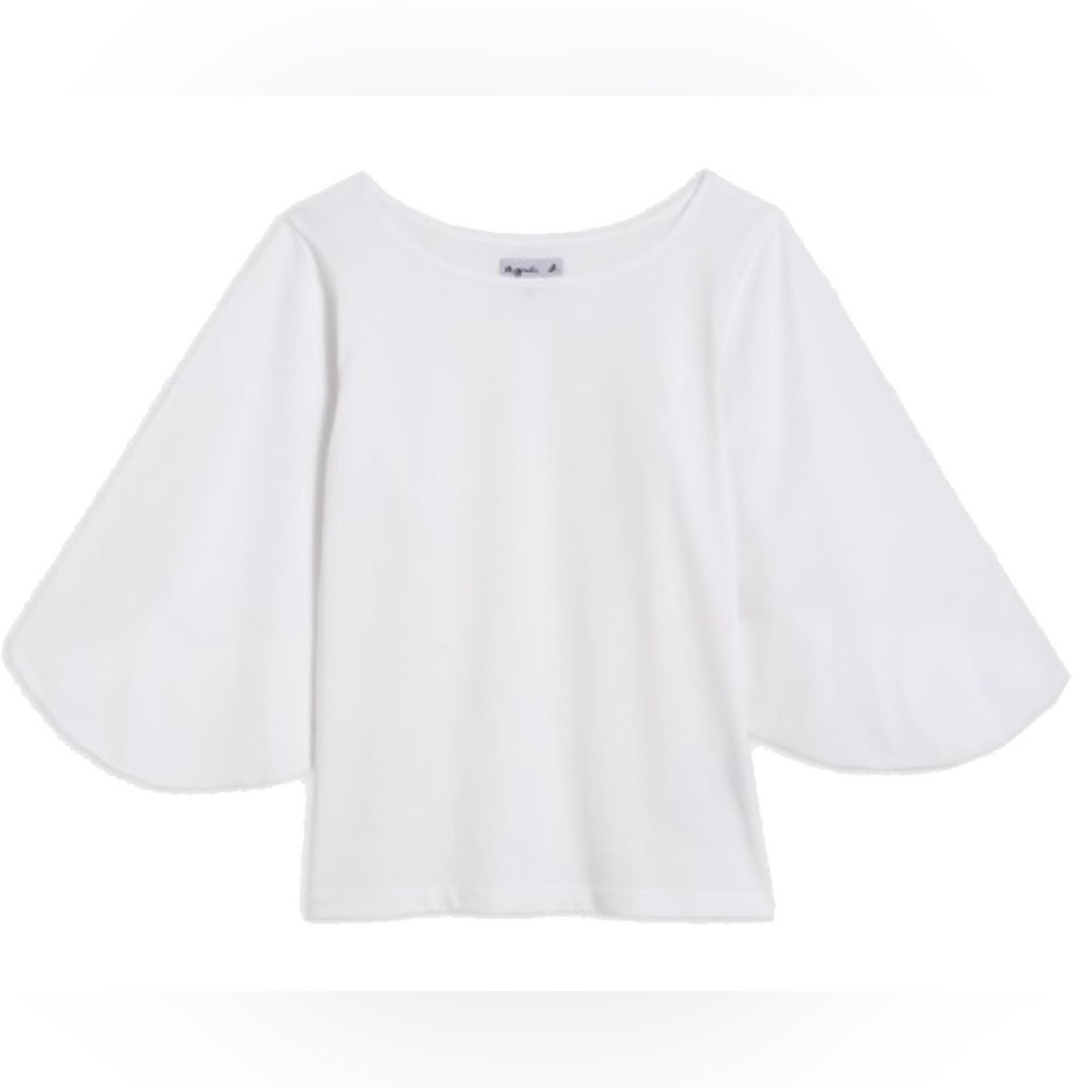 Agnes B White Balloon Sleeve Top Size 1 (Small) French Designer Blouse